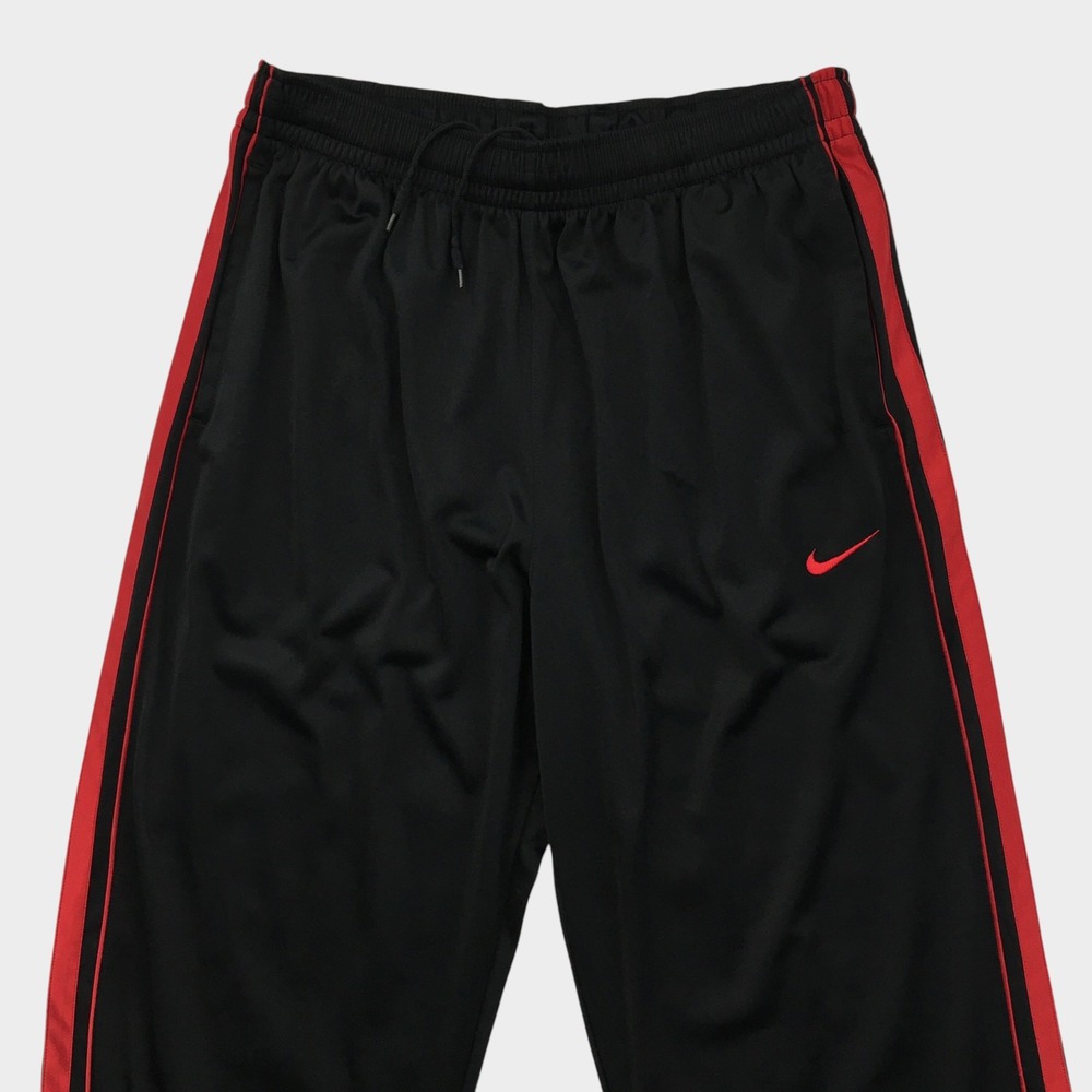 VINTAGE Y2K Nike Mens XL Black Red Side Stripe Track Pants Athletic Unlined